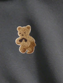 SHEIN Sparklyn Tween女孩休閒街頭風豹紋毛絨帽子，五角星豹紋圖案，適合街頭穿搭，黑色女孩運動衫 - 深灰色 - 查看 4