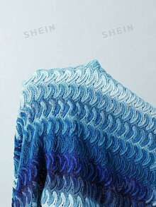 SHEIN Swim 天藍色夏季休閒女款比基尼泳衣三件套附褲子，編織波西米亞風度假海灘假期、郵輪島嶼公路旅行泳裝 - 藍色 - 查看 3
