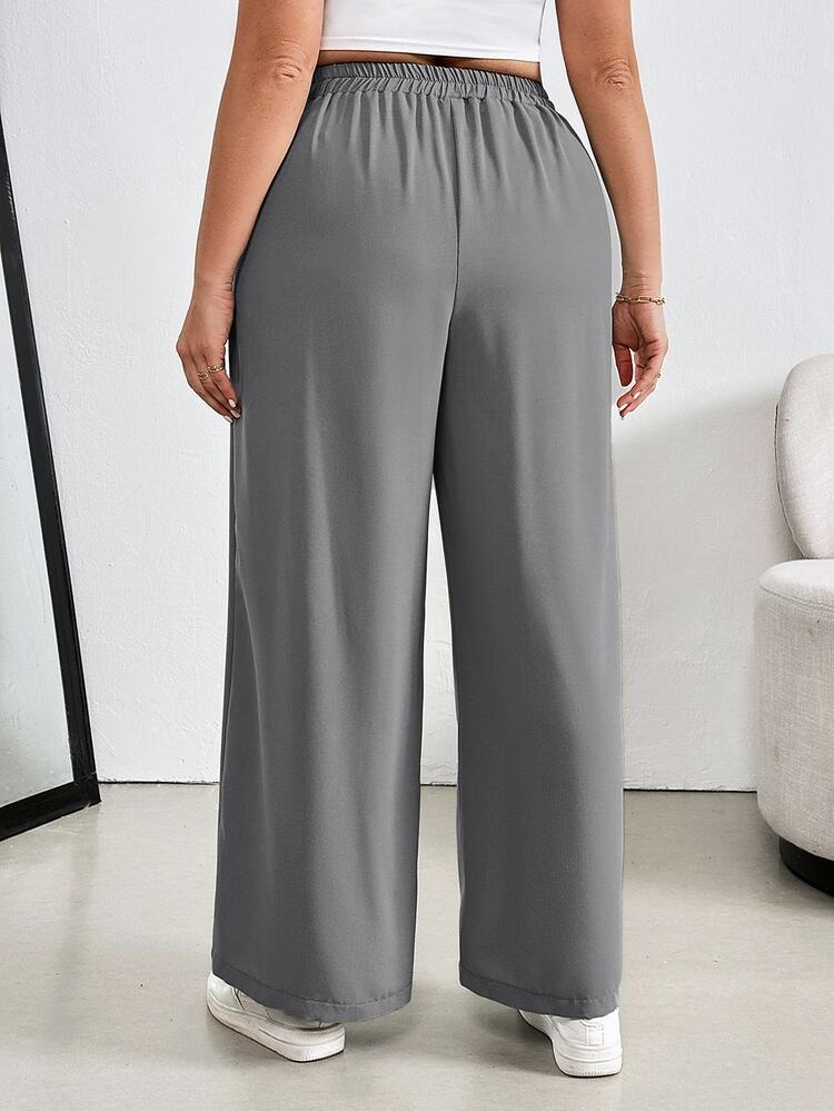 Auralis Plus Size Women's Mint Green Wide Waistband Pencil Pants Spring To Summer Fall - Light Grey - View 2