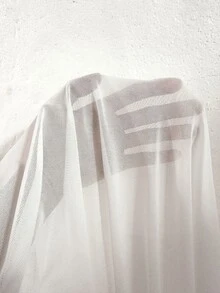 DelicateAllure Plus Size Solid Color Petal Sleeve Semi-Sheer Nightgown - White - View 8
