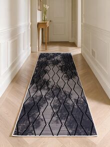 Digitally Printed Non-Slip Washable Runner And Area Rug, Modern Design | Modern, Scandinavian, Bohemian And Classic Styles | 100% Polyester - Black - View 4