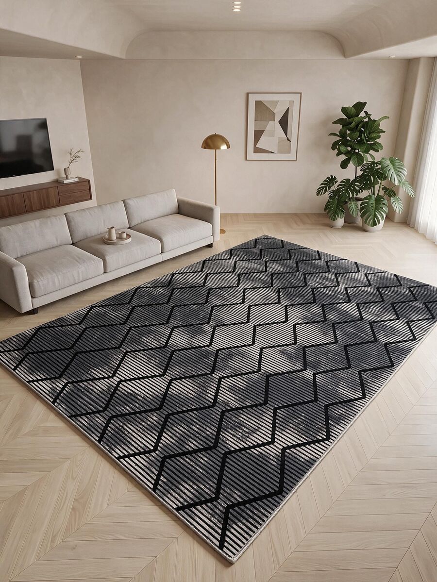 Digitally Printed Non-Slip Washable Runner And Area Rug, Modern Design | Modern, Scandinavian, Bohemian And Classic Styles | 100% Polyester - Black - View 1