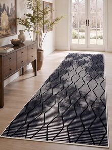 Digitally Printed Non-Slip Washable Runner And Area Rug, Modern Design | Modern, Scandinavian, Bohemian And Classic Styles | 100% Polyester - Black - View 6
