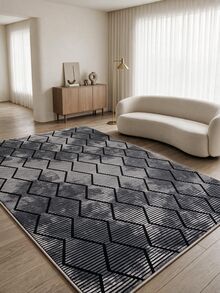 Digitally Printed Non-Slip Washable Runner And Area Rug, Modern Design | Modern, Scandinavian, Bohemian And Classic Styles | 100% Polyester - Black - View 5