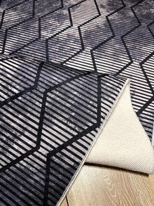 Digitally Printed Non-Slip Washable Runner And Area Rug, Modern Design | Modern, Scandinavian, Bohemian And Classic Styles | 100% Polyester - Black - View 2