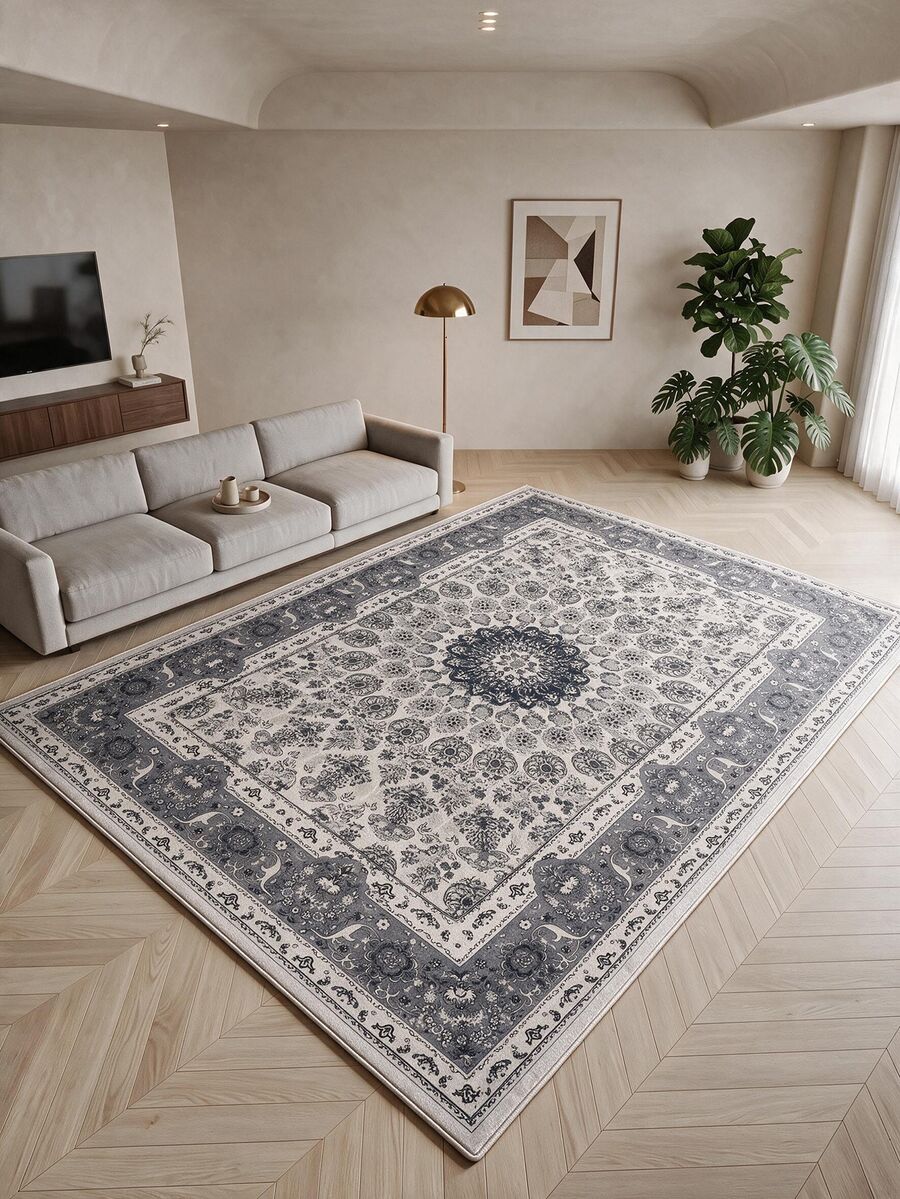 Digitally Printed Non-Slip Washable Runner And Area Rug, Modern Design | Modern, Scandinavian, Bohemian And Classic Styles | 100% Polyester - Light Grey - View 1