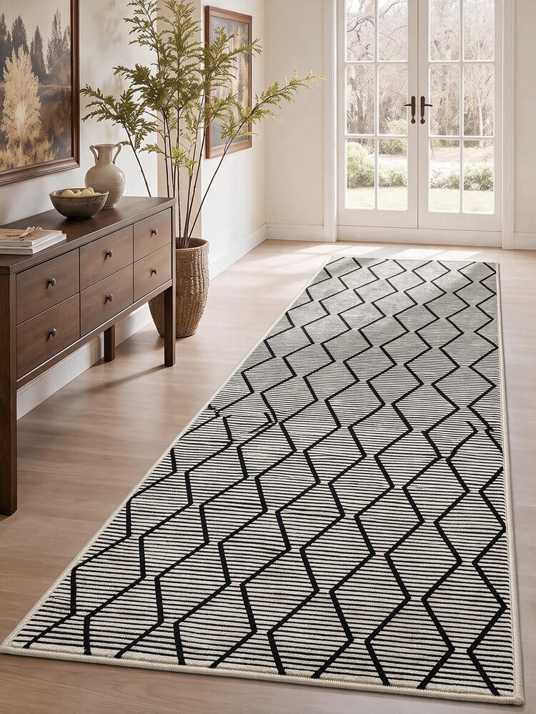 Digitally Printed Non-Slip Washable Runner And Area Rug, Modern Design | Modern, Scandinavian, Bohemian And Classic Styles | 100% Polyester - White - View 6