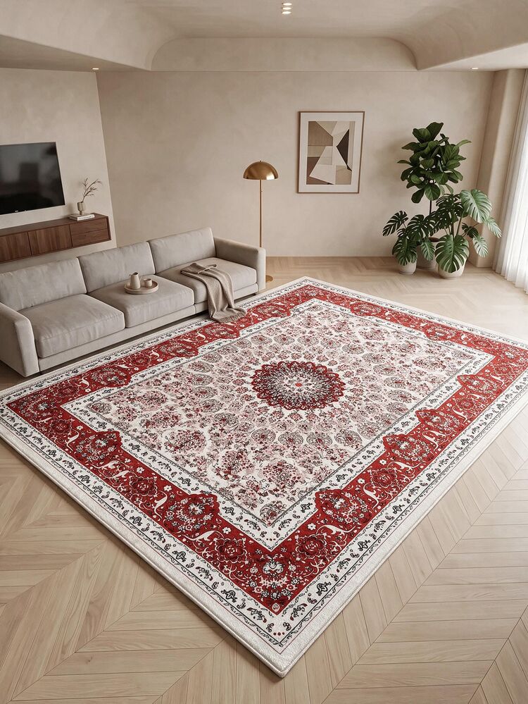 Digitally Printed Non-Slip Washable Runner And Area Rug, Modern Design | Modern, Scandinavian, Bohemian And Classic Styles | 100% Polyester - Coral Pink - View 1