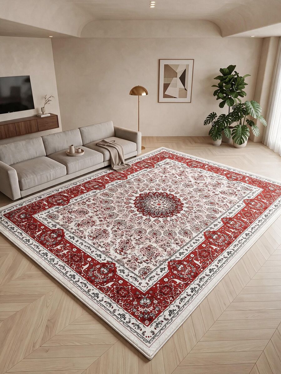 Digitally Printed Non-Slip Washable Runner And Area Rug, Modern Design | Modern, Scandinavian, Bohemian And Classic Styles | 100% Polyester - Coral Pink - View 1
