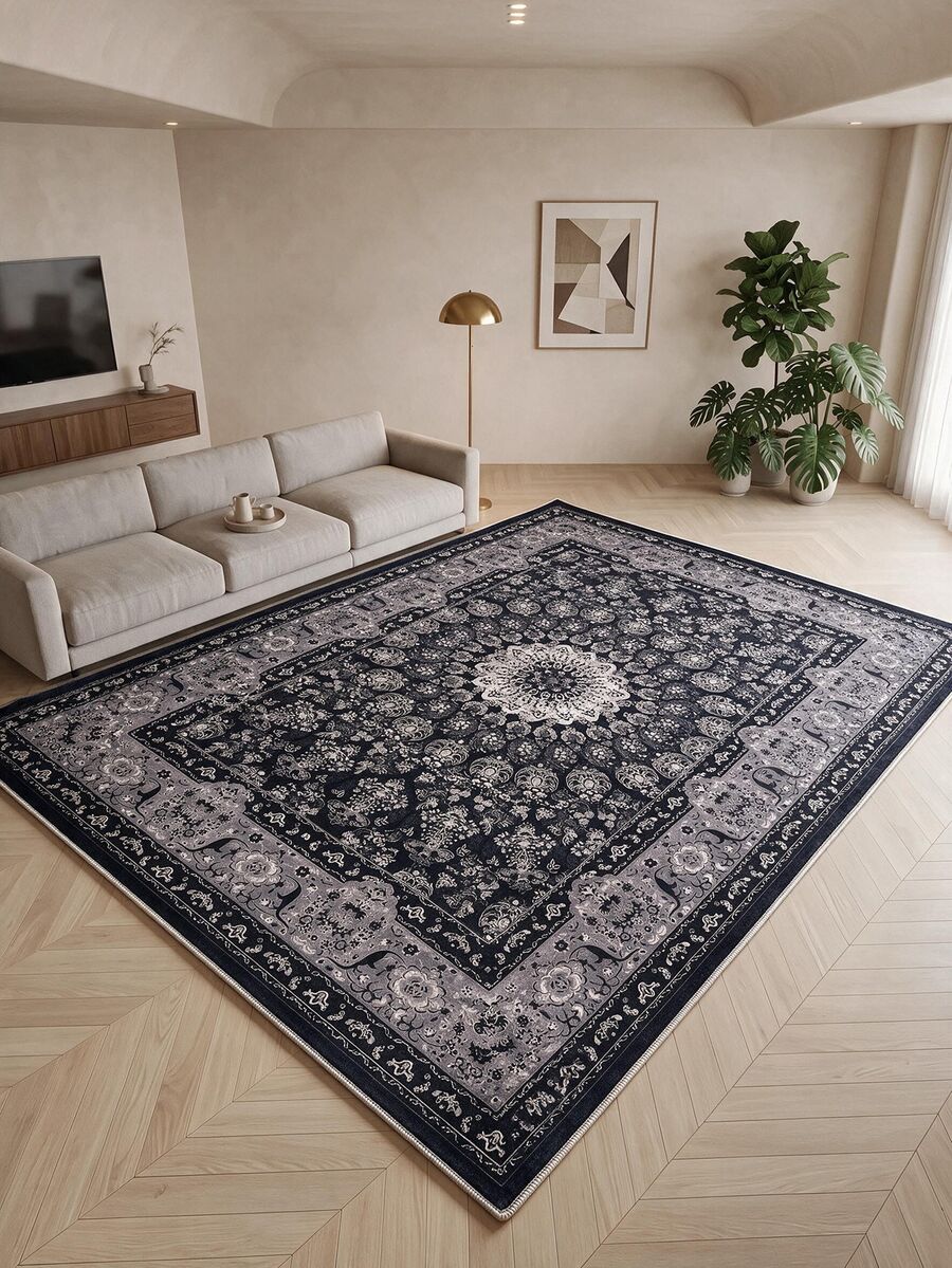 Digitally Printed Non-Slip Washable Runner And Area Rug, Modern Design | Modern, Scandinavian, Bohemian And Classic Styles | 100% Polyester - Dark Grey - View 1