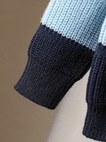 Sweater Lengan Panjang Berkerah Polo dengan Kancing Setengah Plaket Bergaris untuk Anak Laki-Laki - Biru - View 4