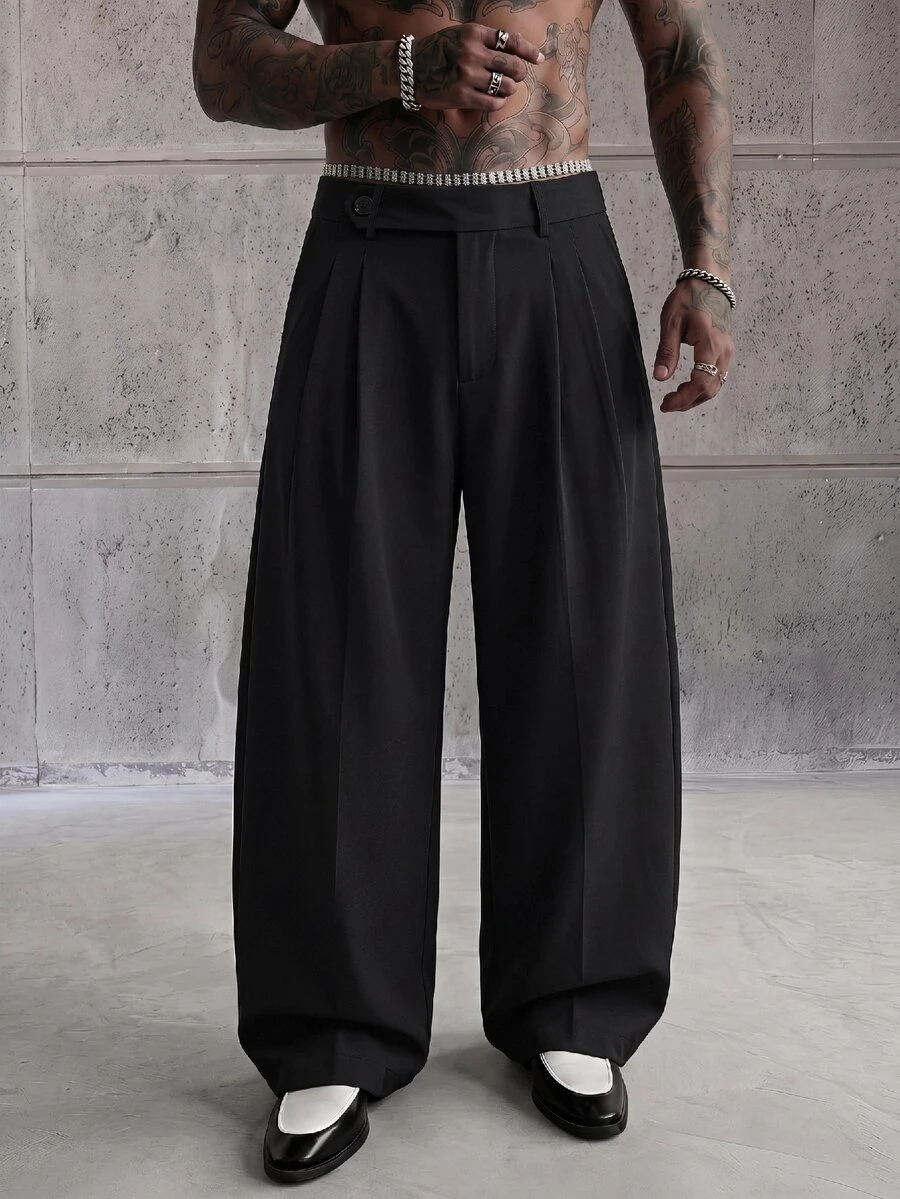 ESTAVOR Men's Solid Color Casual Versatile Daily Wear Suit Pants - Black - View 1