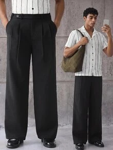 ESTAVOR 男士純色休閒百搭日常穿著西裝長褲 - 黑色 - 查看 1