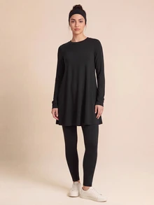 SHEIN Sports Women's Sports Set, Middle Eastern Conservative Style, Pure Black, Loose And Comfortable, Suitable For Sports And Casual Wear - Black - View 5