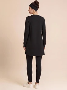 SHEIN Sports Women's Sports Set, Middle Eastern Conservative Style, Pure Black, Loose And Comfortable, Suitable For Sports And Casual Wear - Black - View 2