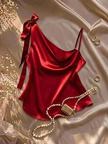 GlowEve CURVE Plus Size Women Sexy One-Shoulder Chiffon Solid Color Blouse - Burgundy - View 1