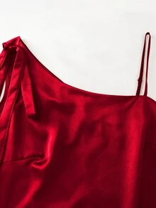 GlowEve CURVE Plus Size Women Sexy One-Shoulder Chiffon Solid Color Blouse - Burgundy - View 4