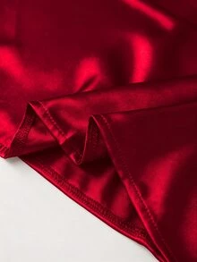 GlowEve CURVE Plus Size Women Sexy One-Shoulder Chiffon Solid Color Blouse - Burgundy - View 6