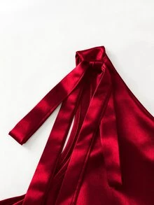 GlowEve CURVE Plus Size Women Sexy One-Shoulder Chiffon Solid Color Blouse - Burgundy - View 10