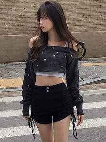 DAZY Women's Solid Color High Waist Casual Versatile Daily Wear Shorts - Black - View 4