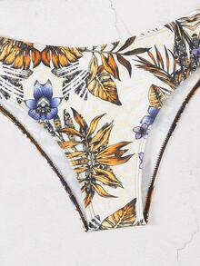 Swim Vcay Women's Summer Beach Cross Front Bra & Tropical Plant Print Bikini Bottom Bikini Set Bathing Suit, Random Print - Brown - View 3
