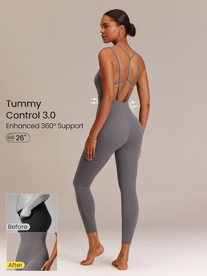 GLOWMODE Mono con bolsillo FeatherFit™-Air Cross Your Heart de 26", espalda cruzada, control de abdomen 3.0 y copas desmontables, para yoga, estudio y uso diario