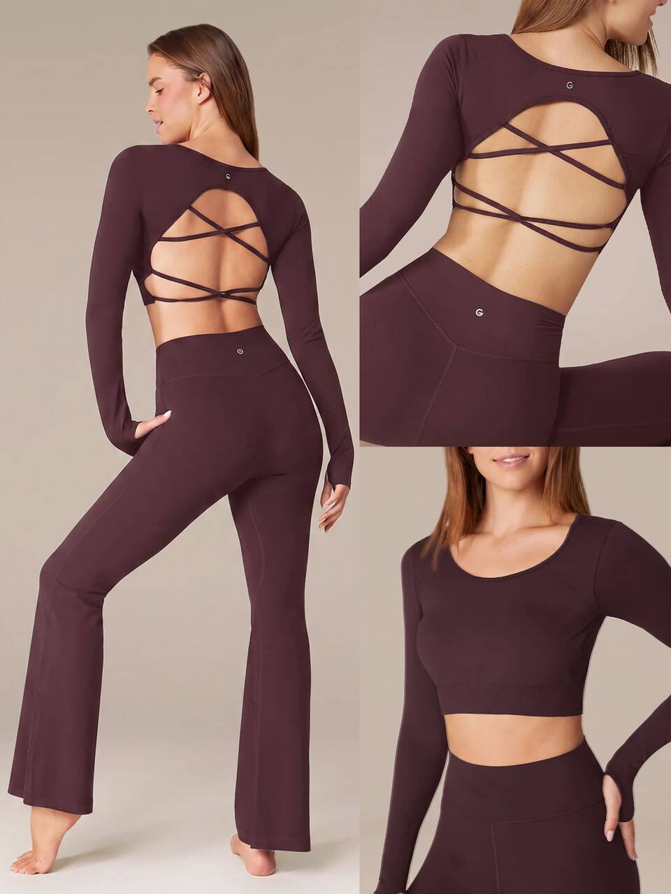 T-shirt corta aderente senza cuciture con maniche lunghe e schienale con lacci, supporto leggero, basso impatto, per yoga, pilates, palestra quotidiana, San Valentino