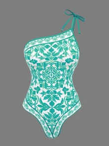 Swim Oasis 2026新款時尚性感女款一件式泳衣，聚酯纖維定位印花，度假海灘裙兩件套組 - 彩色 - 查看 5