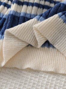 SHEIN Girls' Knitted 2 Pieces Set, Blue Cute Embroidered Rabbit Striped Sweater + Knitted Striped Skirt, Long Sleeve Crew Neck Pullover, Casual Elegant Style For Autumn/Winter, Soft And Skin-Friendly, Comfortable And Easy To Wear, Suitable For Multiple Occasions - White - View 13