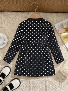 SHEIN 女童針織波點休閒夾克與裙子兩件套 - 黑色 - 查看 2