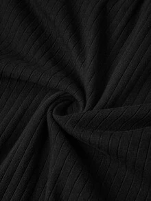 Easowa Women's Ribbed Black Cotton T-Shirt With Elegant Lace Hem,Summer Casual Tea Party Short Sleeve Round Neck Textured Top,Loose Cotton Blend Blouse - Black - View 3