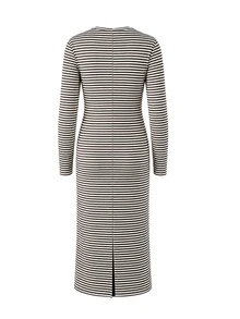 SHEIN Maternity Apricot Coffee Striped Casual Side Tie Dropped Shoulder Long Sleeve Dress, Autumn/Winter Fall - Coffee - View 2
