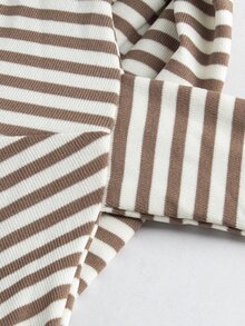 SHEIN Maternity Apricot Coffee Striped Casual Side Tie Dropped Shoulder Long Sleeve Dress, Autumn/Winter Fall - Coffee - View 6