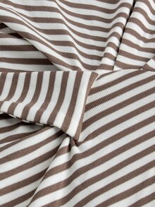 SHEIN Maternity Apricot Coffee Striped Casual Side Tie Dropped Shoulder Long Sleeve Dress, Autumn/Winter Fall - Coffee - View 7