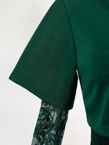 BamGleam Women's Long Sleeve 2 In 1 Sexy Lace Bodysuit - Dark Green - View 7
