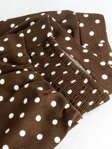 Momance Elegant Maternity Wide Leg Long Pants With Front Pleats, Back Ruching And Polka Dot Pattern - Coffee Brown - View 10