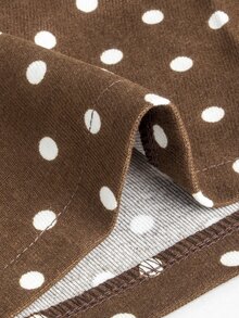 Momance Elegant Maternity Wide Leg Long Pants With Front Pleats, Back Ruching And Polka Dot Pattern - Coffee Brown - View 7