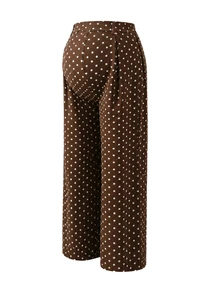 Momance Elegant Maternity Wide Leg Long Pants With Front Pleats, Back Ruching And Polka Dot Pattern - Coffee Brown - View 6