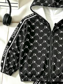 Baby Boy Hooded Jacket & Sweatpants 2 Pieces Set, All-Over Print Casual Outfit, All-Match Versatile Daily Wear For Outings And Street, Suitable For Autumn/Winter - Multicolor - View 6