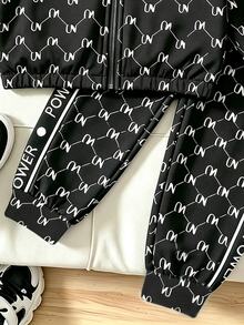 Baby Boy Hooded Jacket & Sweatpants 2 Pieces Set, All-Over Print Casual Outfit, All-Match Versatile Daily Wear For Outings And Street, Suitable For Autumn/Winter - Multicolor - View 4