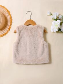 SHEIN 女嬰可愛秋冬毛茸茸花卉背心外套 - 卡其色 - 查看 5