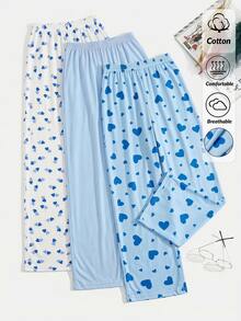 SHEIN 3PCS Plus Size Sleep Bottoms - Blue - View 2