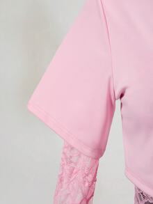 BamGleam Women's Long Sleeve 2 In 1 Sexy Lace Bodysuit - Pink - View 7