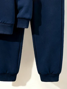 2件組青少年男孩休閒寬鬆連帽衛衣套裝，海軍藍條紋拼色字母印花長袖連帽衫，秋季返校校園街頭風 - 彩色 - 查看 5