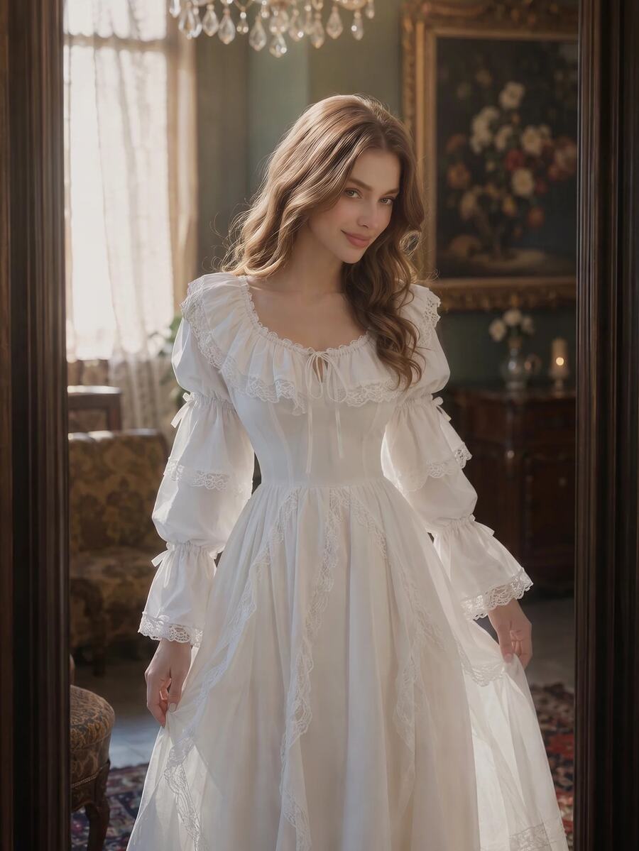 SHEIN MOD Women White Greek Goddess Long Sleeves Dress, Wedding ...