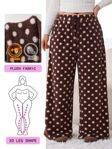 Solflare Plus Size Women's Drawstring Waist Polka Dot Casual Versatile Wide Leg Pants For Daily Wear Winter - Multicolor - View 1