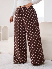 Solflare Plus Size Women's Drawstring Waist Polka Dot Casual Versatile Wide Leg Pants For Daily Wear Winter - Multicolor - View 3