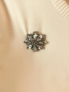 EMERY ROSE Conjunto casual de 2 piezas con blusa de punto con cuello redondo y manga corta con decoración de rhinestones y minifalda - Albaricoque - Ver 3