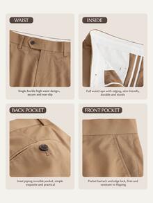 Suiteron Men's Solid Color Casual Versatile Commute Travel Suit Pants With Pockets Business Office Men's Old Money Style Formal,Suit Pants Brown - Khaki - View 6