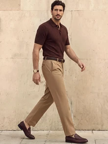 Suiteron Men's Solid Color Casual Versatile Commute Travel Suit Pants With Pockets Business Office Men's Old Money Style Formal,Suit Pants Brown - Khaki - View 8